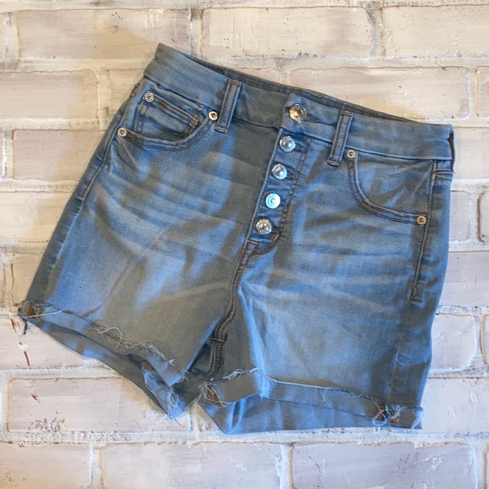 American eagle curvy hi rise shortie button fly raw hem Jean shorts
